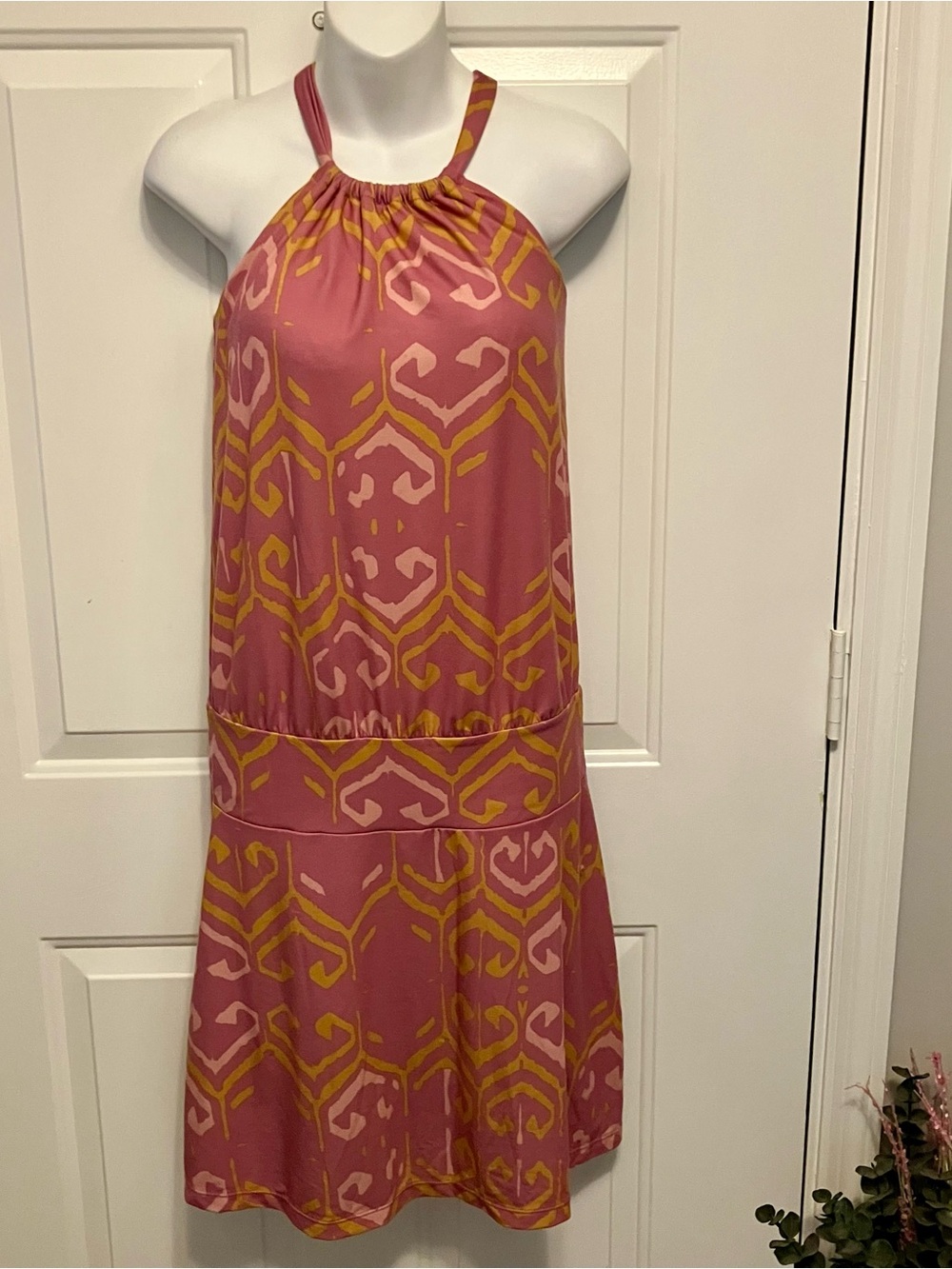 Prana Size Small Pink Halter Printed Athletic Mini Dress w/ padded bra